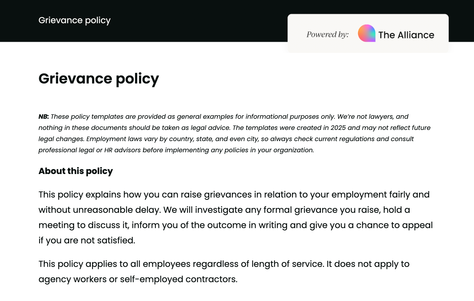 grievance policy template preview image