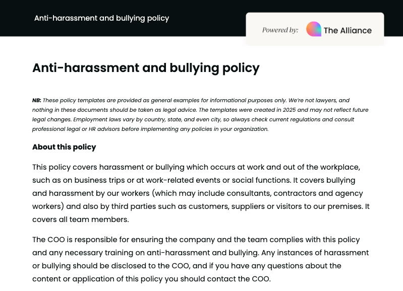 Anti-harassment and bullying policy