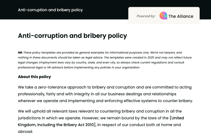 Anti-corruption and bribery policy