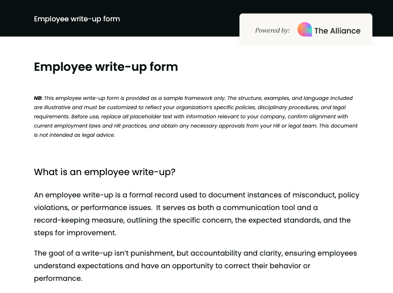 employee write-up form